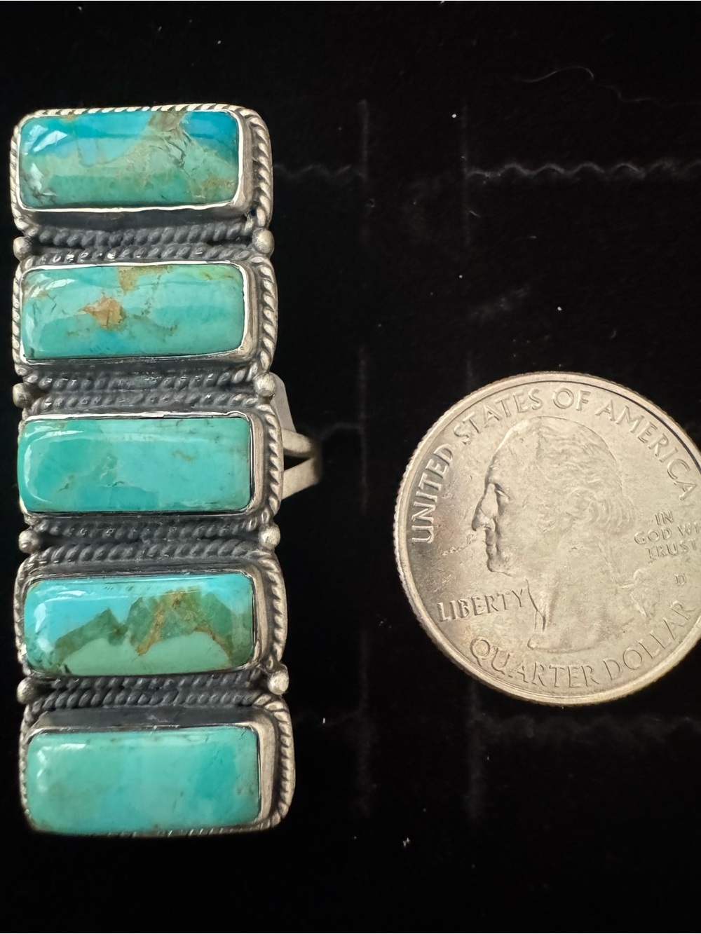 Genuine, Kingman Turquoise Rectangular stunning statement ring. Sterling silver. - Picture 7 of 8